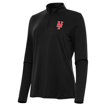 Women's New York Mets Antigua Black Reprocess Quarter-Zip Top