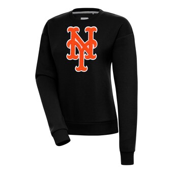 Women's New York Mets  Antigua Black Victory Chenille Pullover Sweatshirt