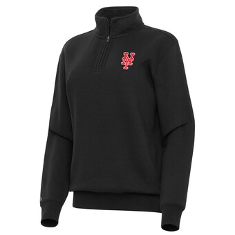 Women's New York Mets Antigua Black Victory Quarter-Zip Sweatshirt