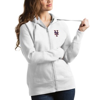 Women's New York Mets Antigua White Victory Full-Zip Hoodie