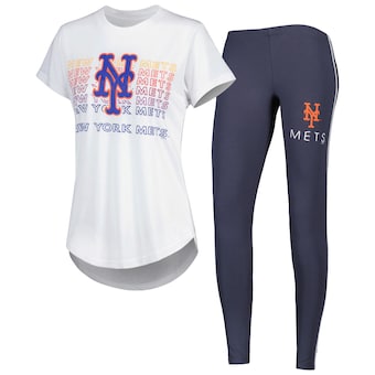 Women's New York Mets Concepts Sport Charcoal/White Sonata T-Shirt & Leggings Sleep Set