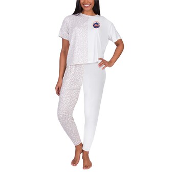 Women's New York Mets Concepts Sport Cream Brightside Top & Pants Set