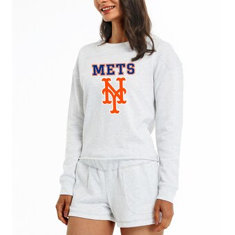 Women's New York Mets Concepts Sport Cream Crossfield Long Sleeve Top & Shorts Set