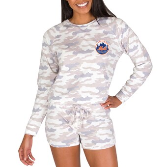 Women's New York Mets Concepts Sport Cream Encounter Long Sleeve Top & Short Sleep Set