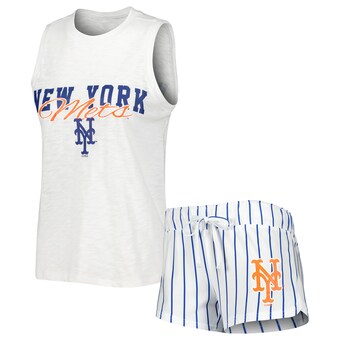 Women's New York Mets Concepts Sport White Reel Pinstripe Tank Top & Shorts Sleep Set