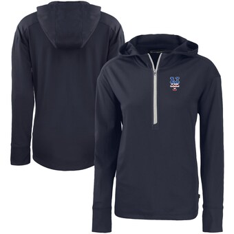 Women's New York Mets  Cutter & Buck Navy Daybreak Eco Recycled Half-Zip Hoodie