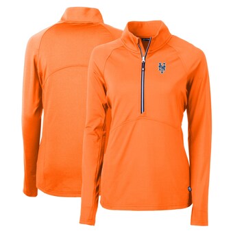 Women's New York Mets Cutter & Buck Orange Adapt Eco Knit Stretch Recycled Half-Zip Pullover Top