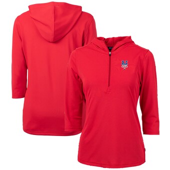 Women's New York Mets Cutter & Buck Red Americana Logo DryTec Virtue Eco Pique Recycled Half-Zip Pullover Hoodie