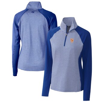 Women's New York Mets  Cutter & Buck Royal DryTec Forge Tonal Stripe Half-Zip Top