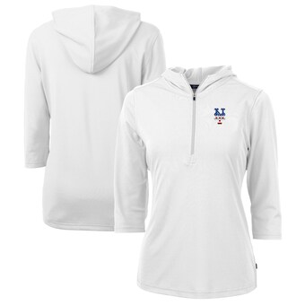 Women's New York Mets Cutter & Buck White Americana Logo DryTec Virtue Eco Pique Recycled Half-Zip Pullover Hoodie