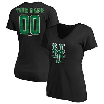 Women's New York Mets Fanatics Black Emerald Plaid Personalized Name & Number V-Neck T-Shirt