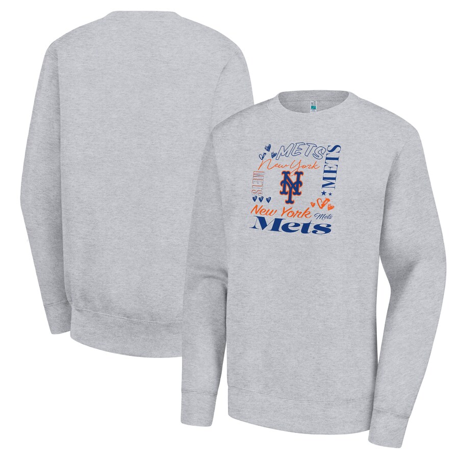 Women's New York Mets G-III 4Her by Carl Banks Heather Gray Collage Team Graphic Fleece Pullover Hoodie