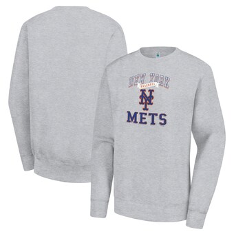 Women's New York Mets G-III 4Her by Carl Banks Heather Gray Team Logo Graphic Tri-Blend Fleece Pullover Sweatshirt