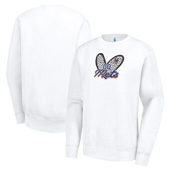 Women's New York Mets G-III 4Her by Carl Banks White Leopard Heart Pullover Sweatshirt