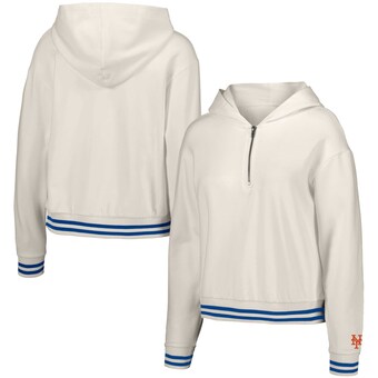 Women's New York Mets  Lusso White Magnolia Tri-Blend Quarter-Zip Hoodie