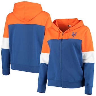 Women's New York Mets New Era Orange/Royal Plus Size Colorblock French Terry Full-Zip Hoodie