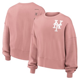 Women's New York Mets Nike Pink Statement Oversized Long Sleeve Copped Sweatshirt