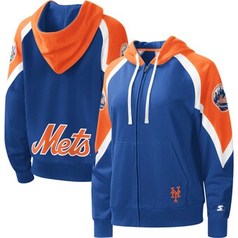 Women's New York Mets Starter Royal/Orange Hail Mary Full-Zip Hoodie