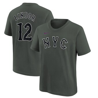 Youth New York Mets Francisco Lindor Nike Charcoal 2024 City Connect Name & Number T-Shirt