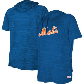 Youth New York Mets Stitches Heather Royal Raglan Short Sleeve Pullover Hoodie