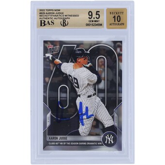 Aaron Judge New York Yankees Autographed 2022 Topps Now 60th HR #929 Beckett Fanatics Witnessed Authenticated 9.5/10 Card - 9.5,9.5,9.5,9.5 Subgrades