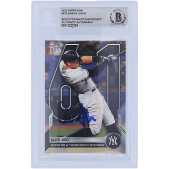 Aaron Judge New York Yankees Autographed 2022 Topps Now 61st HR #975 Beckett Fanatics Witnessed Authenticated Card