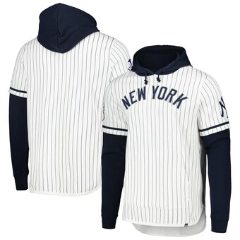 Men's New York Yankees '47 White Pinstripe Double Header Pullover Hoodie