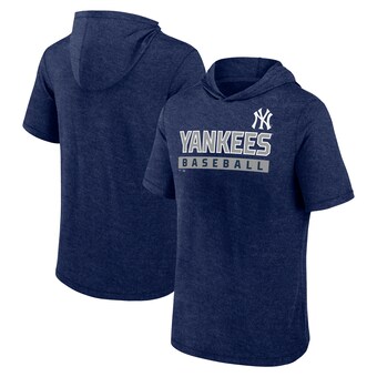 Men's New York Yankees Fanatics Heather Navy Push Short Sleeve Pullover Hoodie