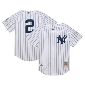 Men's New York Yankees Derek Jeter Mitchell & Ness White 2014 Cooperstown Collection Authentic Throwback Jersey