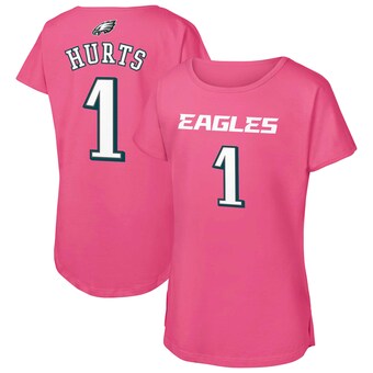 Girls Youth Jalen Hurts Pink Philadelphia Eagles Player Name & Number T-Shirt