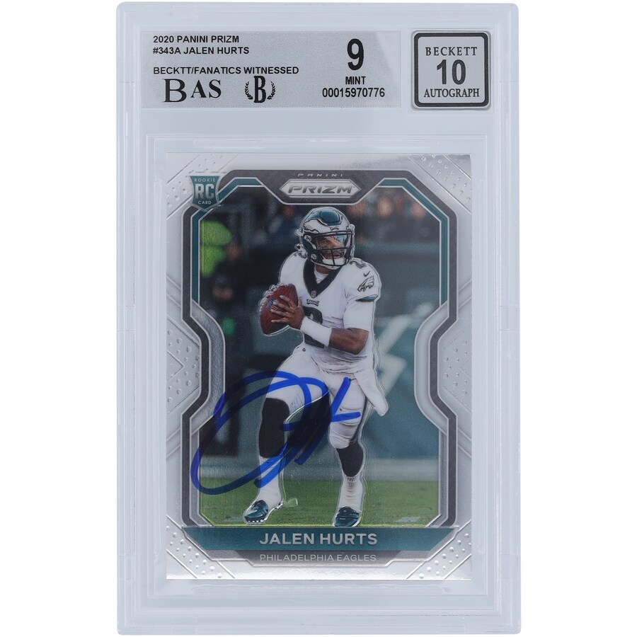 Jalen Hurts Philadelphia Eagles Autographed 2020 Panini Prizm #343 Beckett Fanatics Witnessed Authenticated 9/10 Rookie Card - 9.5,8.5,9.5,9.5 Subgrades 