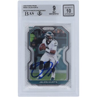 Jalen Hurts Philadelphia Eagles Autographed 2020 Panini Prizm #343 Beckett Fanatics Witnessed Authenticated 9/10 Rookie Card - 9.5,9.5,9,8.5 Subgrades 