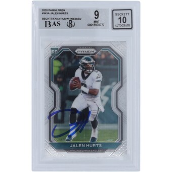 Jalen Hurts Philadelphia Eagles Autographed 2020 Panini Prizm #343 Beckett Fanatics Witnessed Authenticated 9/10 Rookie Card - 9,8.5,9,9.5 Subgrades 