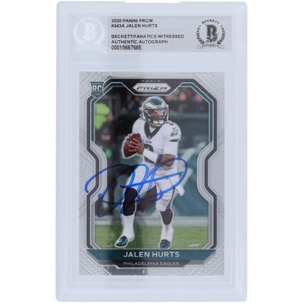 Jalen Hurts Philadelphia Eagles Autographed 2020 Panini Prizm #343 Beckett Fanatics Witnessed Authenticated Rookie Card