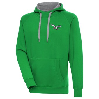 Men's Philadelphia Eagles Antigua Kelly Green Throwback Logo Victory Pullover Hoodie