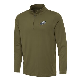 Men's Philadelphia Eagles Antigua Olive Reprocess Quarter-Zip Top