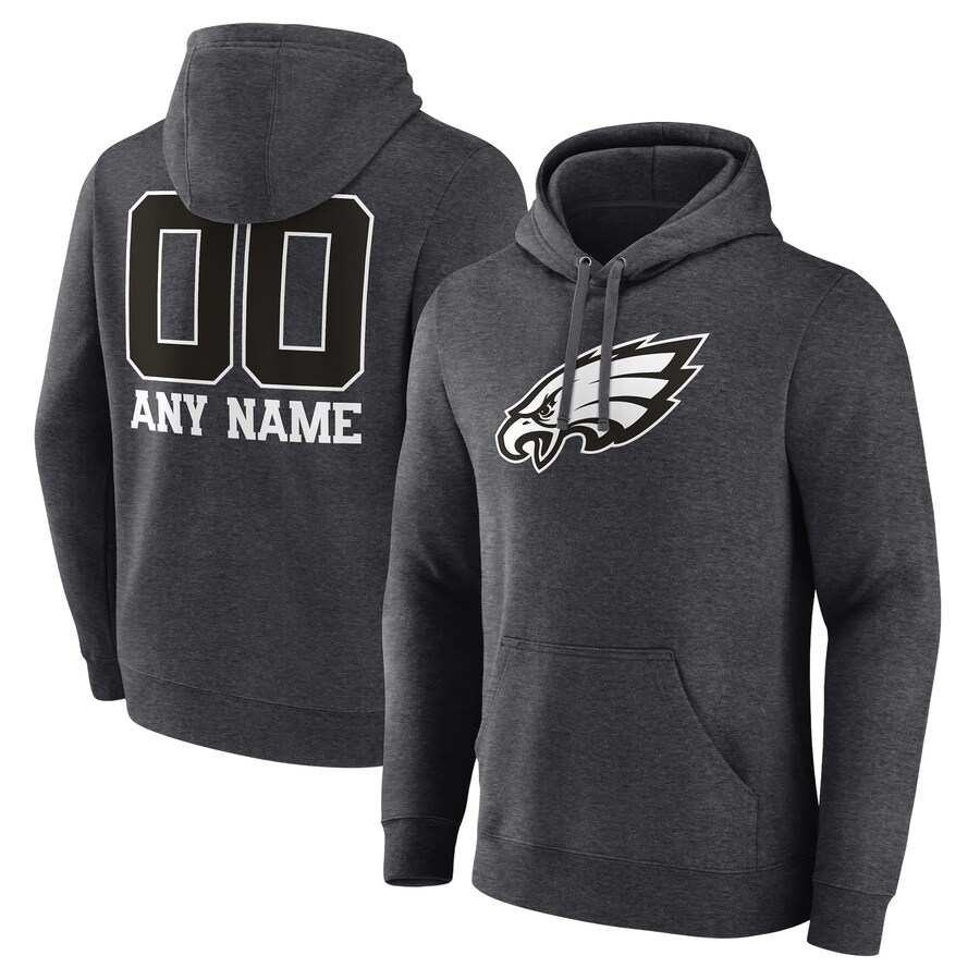 Men's Charcoal Philadelphia Eagles Monochrome Personalized Name & Number Pullover Hoodie