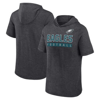 Men's Philadelphia Eagles Fanatics Heather Charcoal Push Short Sleeve Pullover Hoodie