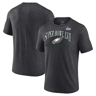 Men's Philadelphia Eagles Fanatics Heather Charcoal Super Bowl LVII Tri-Blend Triangle Strategy T-Shirt