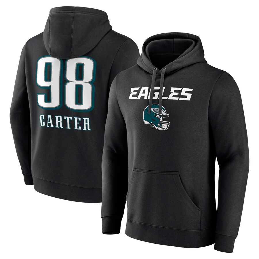 Men's Philadelphia Eagles Jalen Carter Fanatics Black Wordmark Player Name & Number Pullover Hoodie