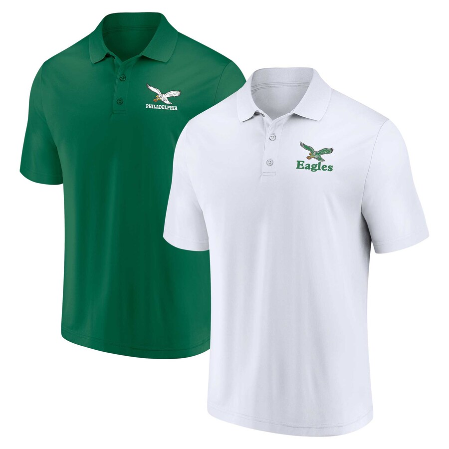 Men's Philadelphia Eagles Fanatics White/Kelly Green Throwback Two-Pack Polo Set