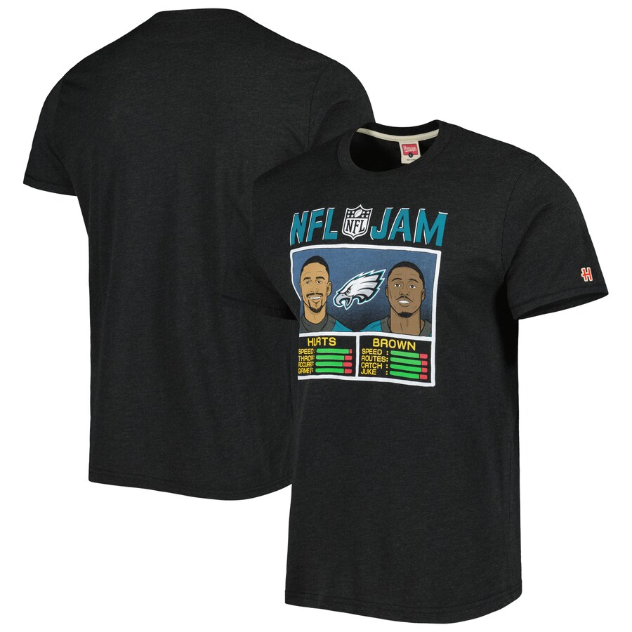 Men's Homage A.J. Brown & Jalen Hurts Charcoal Philadelphia Eagles NFL Jam Tri-Blend T-Shirt