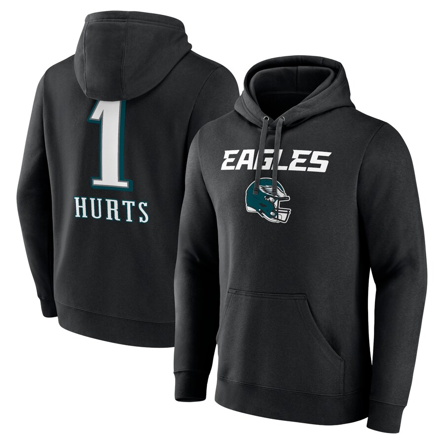 Men's Jalen Hurts Philadelphia Eagles Black Team Wordmark Pullover Hoodie