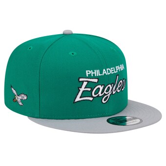 Men's Philadelphia Eagles New Era Kelly Green/Silver Historic Script 9FIFTY Snapback Hat