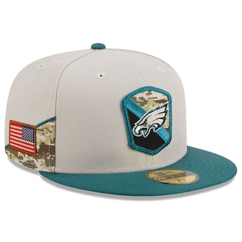 Men's Philadelphia Eagles  New Era Stone/Midnight Green 2023 Salute To Service 59FIFTY Fitted Hat