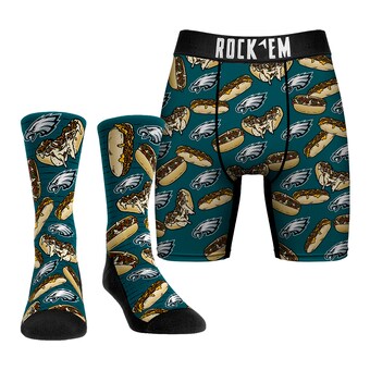 Men's Philadelphia Eagles Rock Em Socks Local Food Underwear and Crew Socks Combo Pack