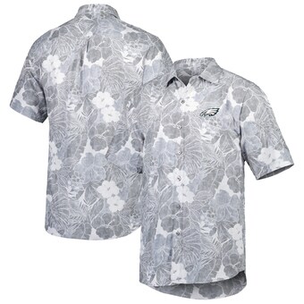 Men's Philadelphia Eagles Tommy Bahama Gray Coconut Point Playa Floral Camp IslandZone Button-Up Shirt