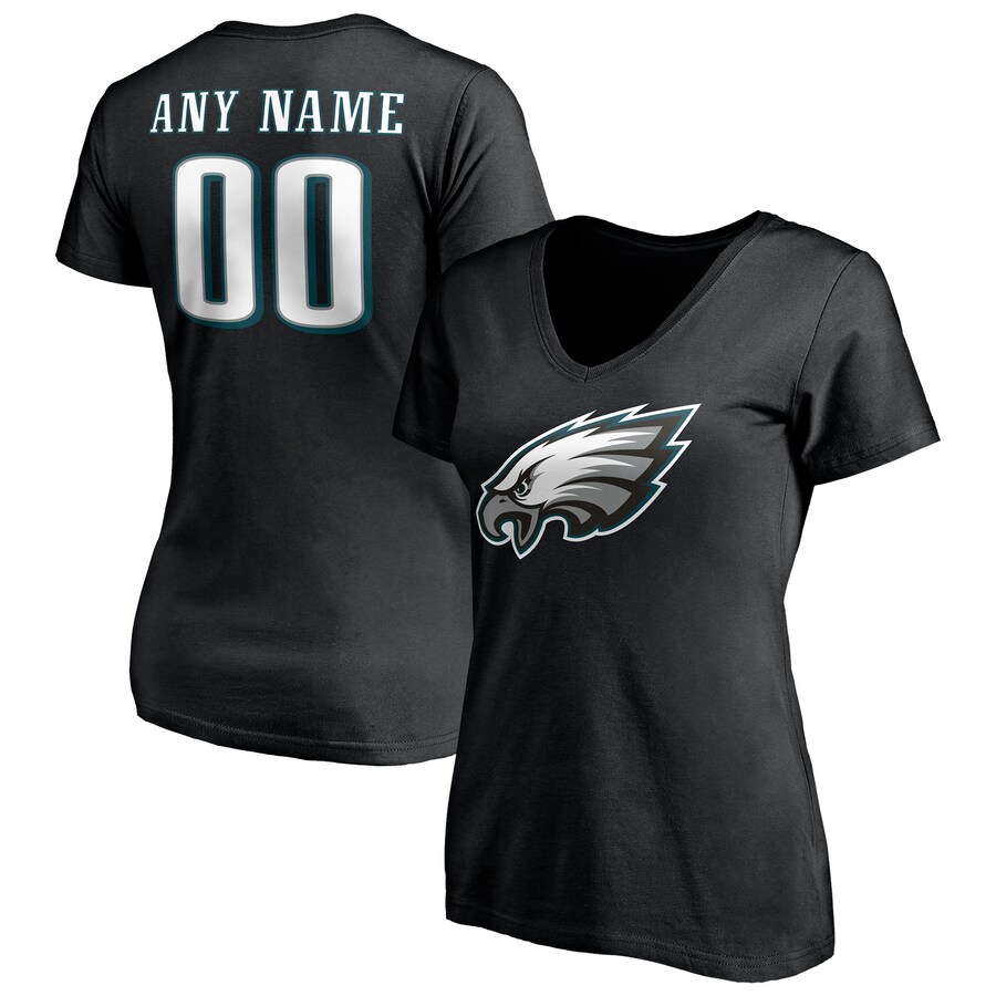 Women's Black Philadelphia Eagles Team Authentic Personalized Name & Number V-Neck T-Shirt