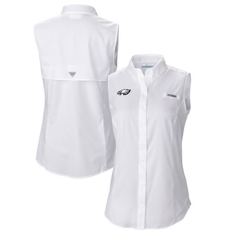Women's Philadelphia Eagles  Columbia White PFG Tamiami Omni-Shade Sleeveless Button-Up Shirt