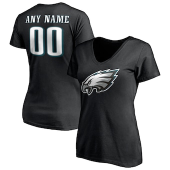 Women's Philadelphia Eagles Fanatics Black Team Authentic Personalized Name & Number V-Neck T-Shirt